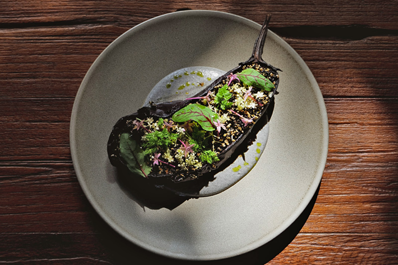 Curried Miso Eggplant Bokashi Pererenan Restaurant Bar Organic Grocery Store - Dine & Wine Bali Best Restaurant Guide