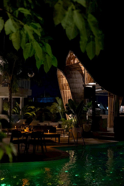 Dinner Ambiance at night at Valle Canggu Poolside Restaurant & Bar Bali